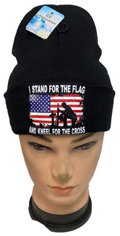 "I STAND FOR THE FLAG AND KNEEL FOR THE CROSS" Winter Beanie Hat