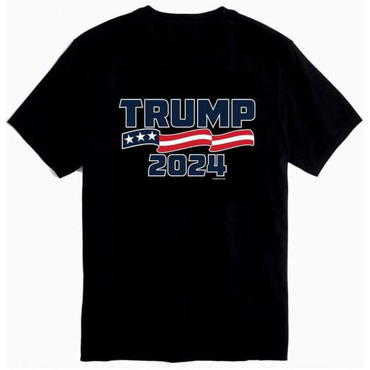 "TRUMP 2024" American Flag Banner T-Shirt (Black)