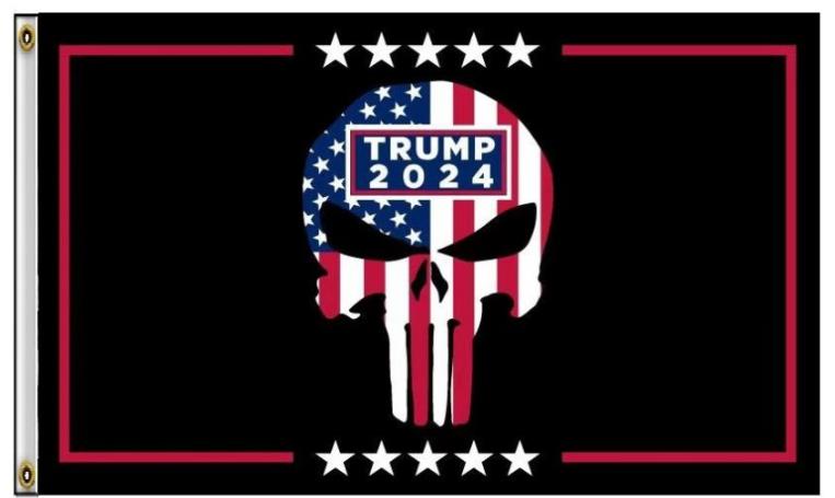 TRUMP 2024 Stars & Stripes Skull Flag