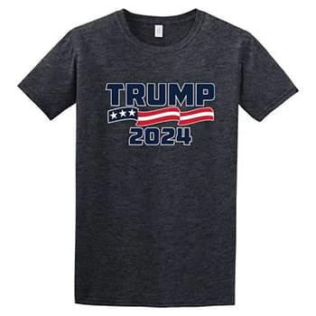 "TRUMP 2024" American Flag Banner T-Shirt (Dark Gray or Light Gray)