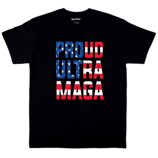 "PROUD ULTRA MAGA" Stars and Stripes T-Shirt (Black)