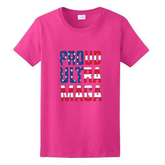 "PROUD ULTRA MAGA" Stars and Stripes T-Shirt (Pink)