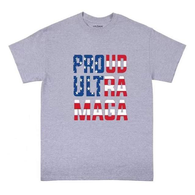 "PROUD ULTRA MAGA" Stars and Stripes T-Shirt (Light Gray)