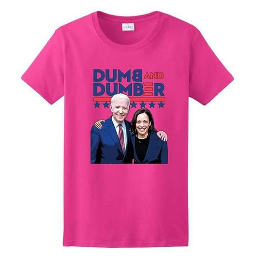 "DUMB AND DUMBER" Funny Joe Biden Kamala Harris T-Shirt (Pink)